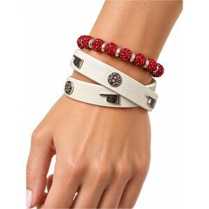 NIB Rustic Cuff Oklahoma Sooners White Wrap Bracelet & Red Crystal Set (Rare)
